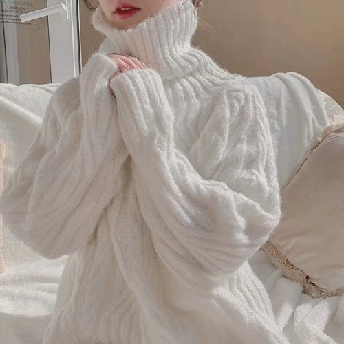 Autumn and winter turtleneck sweater for women 2024 new style lazy style loose outer wear thickened retro twist knitted sweater top