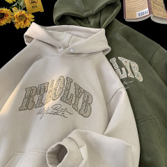 High click men's suede heavyweight patch embroidered pullover hooded sweatshirt