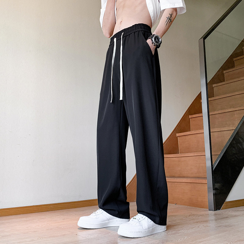 Loose and drapey men's and women's ice silk trousers straight leg heightening trousers for young students