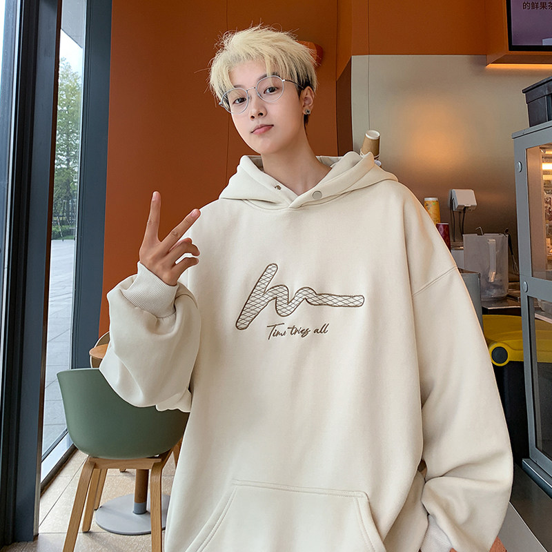 For heavy Hong Kong style embroidered button hooded sweatshirt