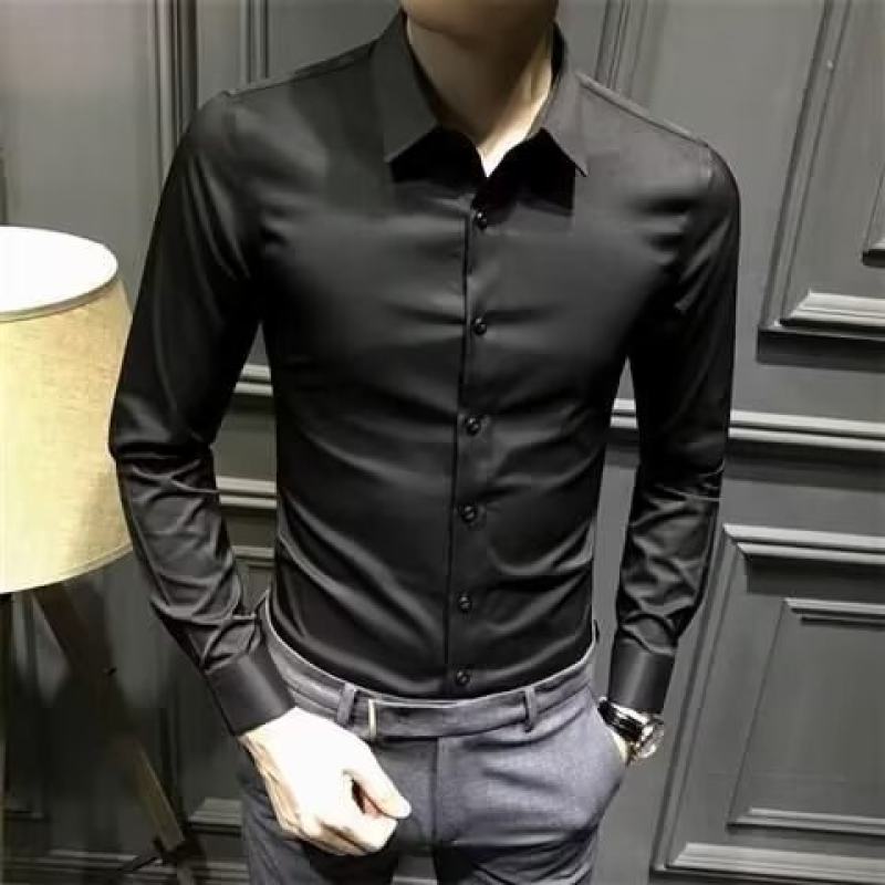 British style men's simple solid color long-sleeved shirt slim and handsome business casual shirt