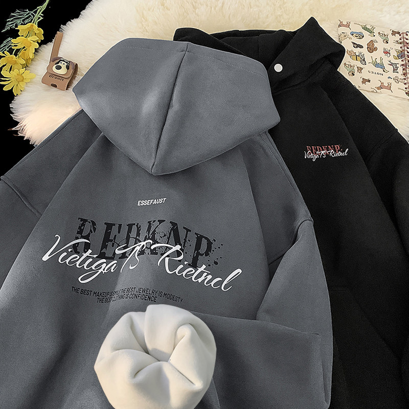 New suede heavyweight pullover hooded sweatshirt for men