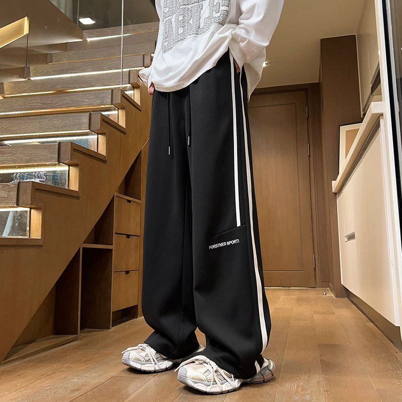 Autumn new style Hong Kong style autumn and winter casual striped sports trousers