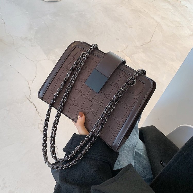 Autumn and winter retro frosted texture bag for women new trendy stone pattern chain shoulder crossbody small square bag