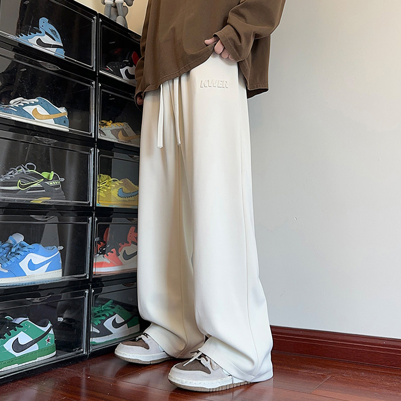 For men's letter sports versatile wide leg sweatpants