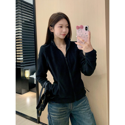 Stand collar polar fleece inner jacket for women thickened sweatshirt for women autumn and winter slim fleece top