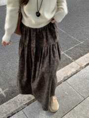 Actual shot and real price Korean sweet and gentle style skirt for women, loose high-waisted versatile A-line skirt, retro floral skirt