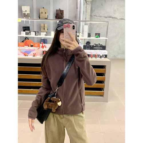 Stand collar polar fleece inner jacket for women thickened sweatshirt for women autumn and winter slim fleece top