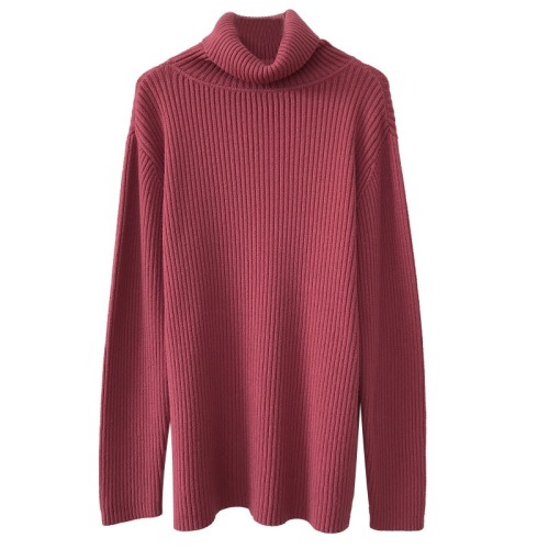 Red lazy loose pitted turtleneck sweater for women autumn and winter new Korean version with slim vertical texture knitted sweater top