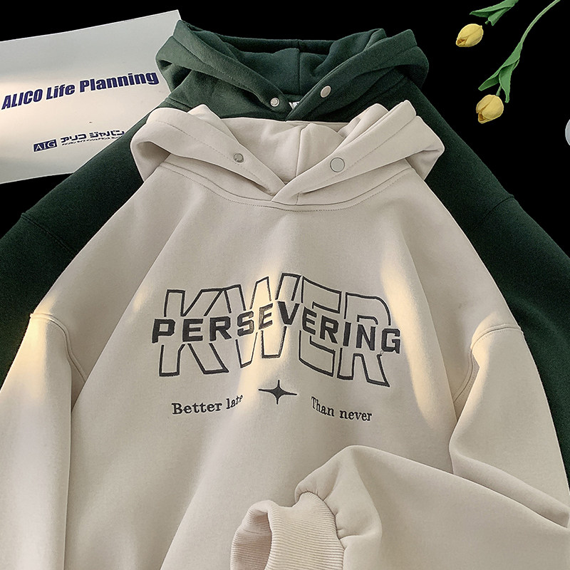 Heavyweight fleece hooded sweatshirt for autumn and winter