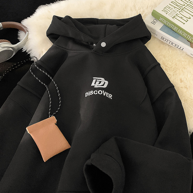 Heavyweight pullover hooded sweatshirt for men with velvet and thickening in autumn and winter