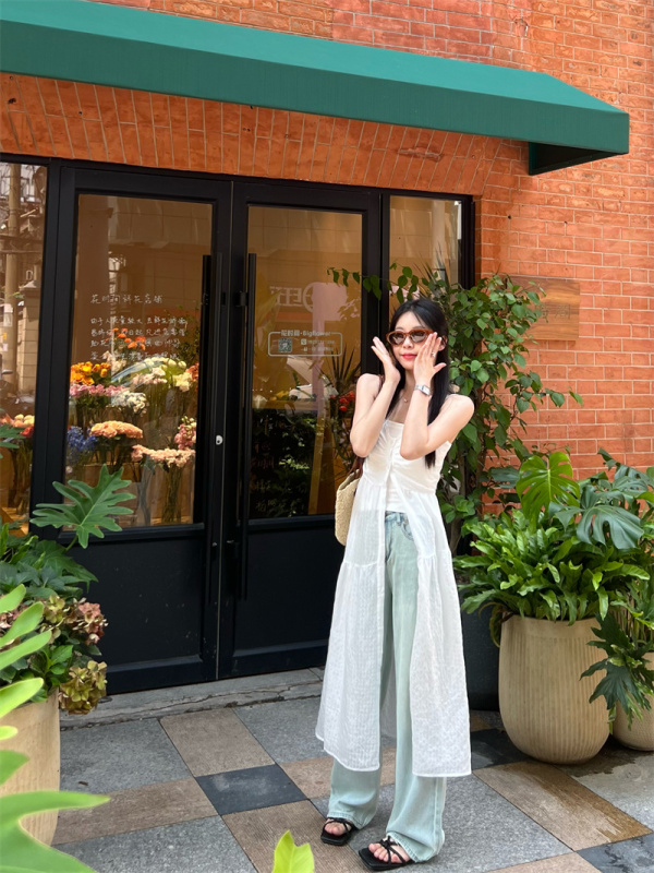 Actual shot and real price ~ American loose overlay sheer gauze atmosphere suspender dress