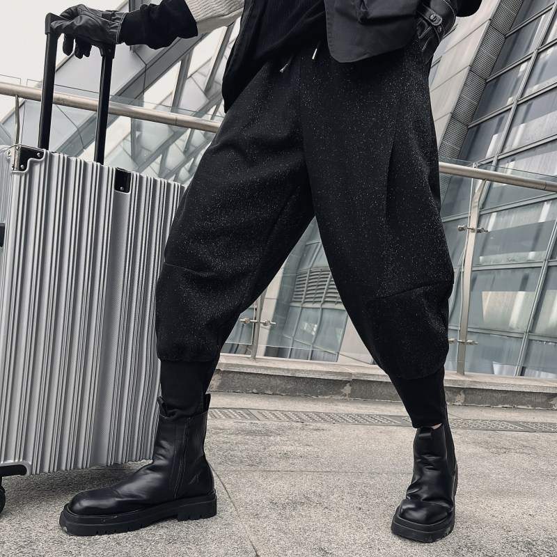 Thickened casual pants for men, trendy loose-fitting harem pants with starry sky and Martin boots.