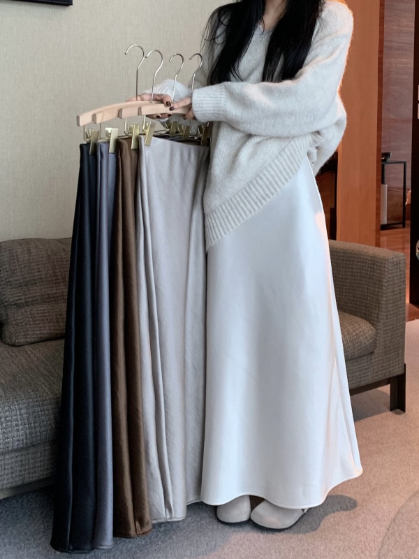 Thickened velvet slimming mid-length skirt satin silky skirt fishtail A-line long skirt