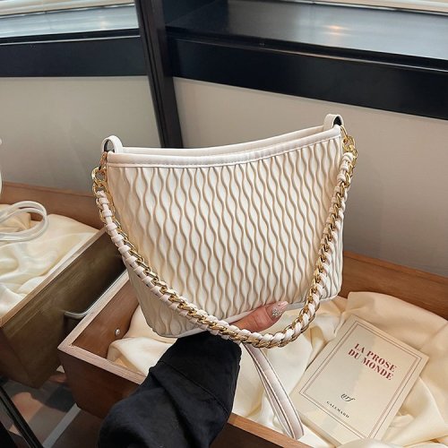 Fashion casual pleated bucket bag for women 2024 new Korean ins niche simple shoulder bag chain crossbody bag
