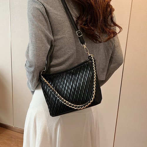 Fashion casual pleated bucket bag for women 2024 new Korean ins niche simple shoulder bag chain crossbody bag