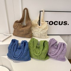 Knitted bag retro mesh hollow simple woven bag women's shoulder bag bags woolen handbag shopping bag