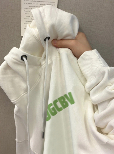 Winter fleece sweatshirt for women with hooded print, double layer hood with back strip