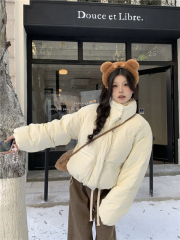 New short bread coat, Korean style turtleneck sweater of the same color + loose jacket and cotton coat
