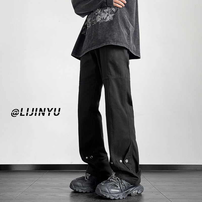 American heavyweight retro all-match bootcut pants trendy brand loose black casual pants
