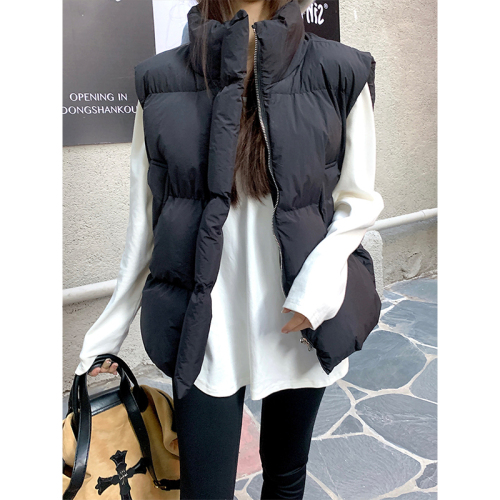 Stand collar cotton vest women's winter loose casual versatile round neck sleeveless jacket