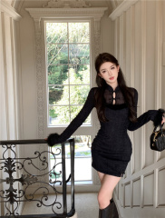 New Chinese-style cheongsam dress for women in autumn and winter new style waist-cinching retro buckle slit hip-covering short skirt