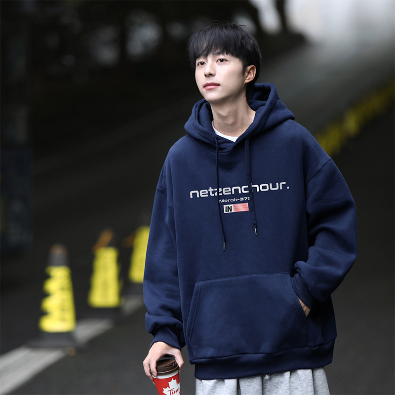Spring new outdoor casual American printed loose hooded sweatshirt for men
