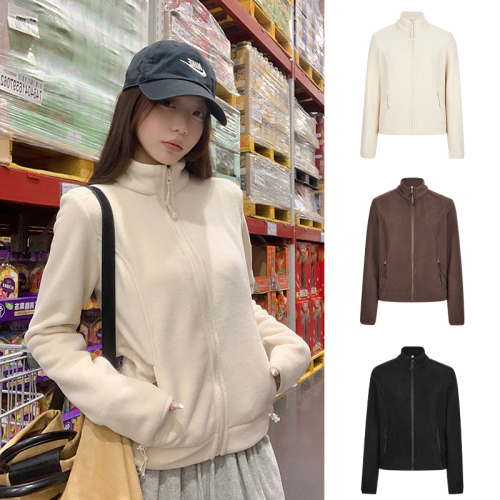 Stand collar polar fleece inner jacket for women thickened sweatshirt for women autumn and winter slim fleece top