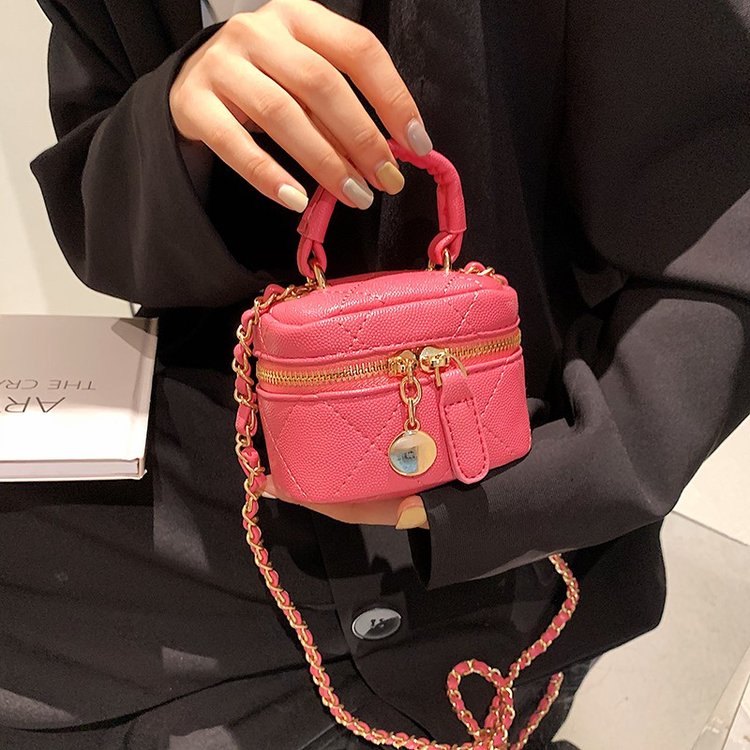 Compact women's bag new style fashionable one-shoulder cylindrical crossbody bag small fragrant rhombus hand-held solid color small bag trendy