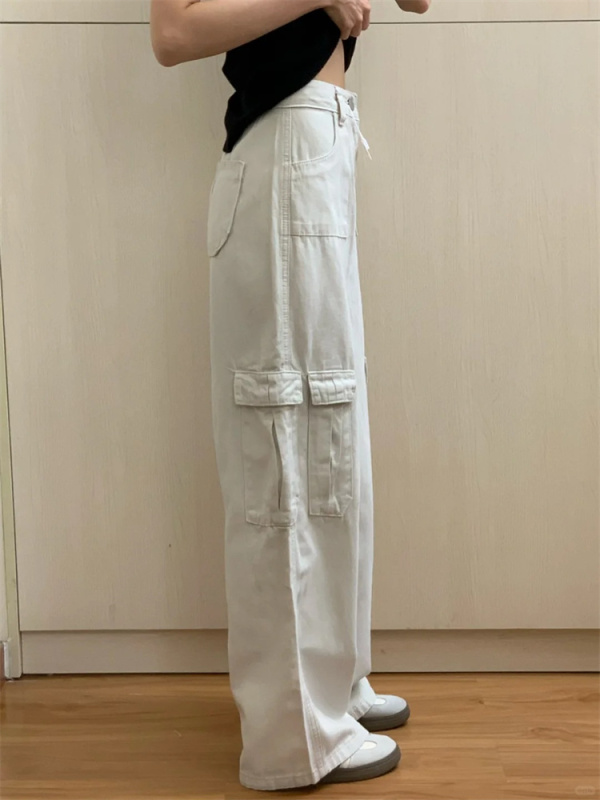 2024 new summer style multi-pocket design jeans overalls casual versatile straight pants
