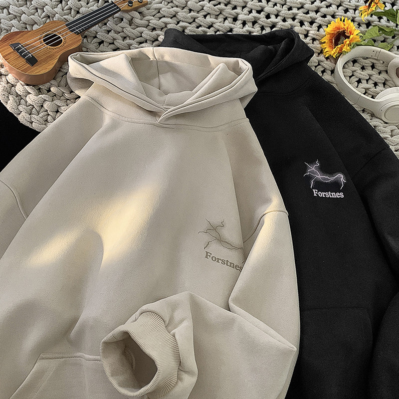 Popular Hong Kong Style Heavy Duty Pullover Hooded Sweatshirt Suede Sports Jacket