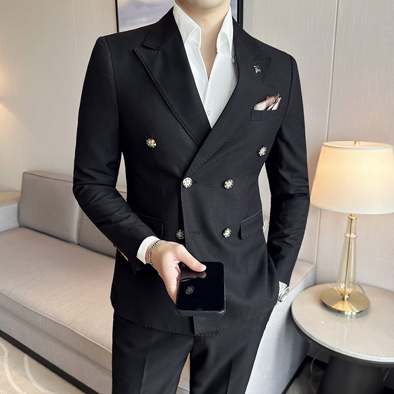 Men's British style suit two-breasted two-piece peak collar business suit K