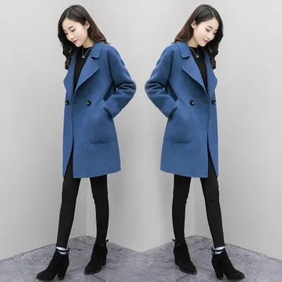 Autumn and winter woolen coats for women, mid-length Korean style large size woolen coats, loose and slim woolen coats for small people
