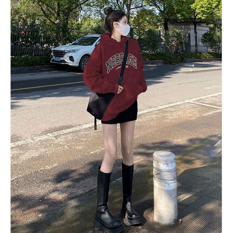 Autumn and winter pure cotton Chinese cotton composite milk silk 320g silver fox velvet 420g round neck hooded double hood loose sweatshirt
