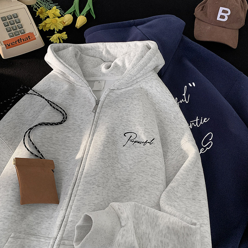 Heavy new zipper cardigan hooded pullover sweatshirt