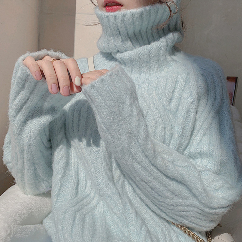 Autumn and winter turtleneck sweater for women 2024 new style lazy style loose outer wear thickened retro twist knitted sweater top