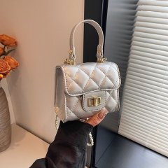 Summer portable small square bag for women 2024 new fashion silver rhombus chain bag versatile shoulder crossbody bag