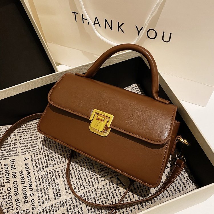 Retro textured handbag, women's bag, solid color, simple small square bag, fashionable shoulder bag, versatile crossbody bag