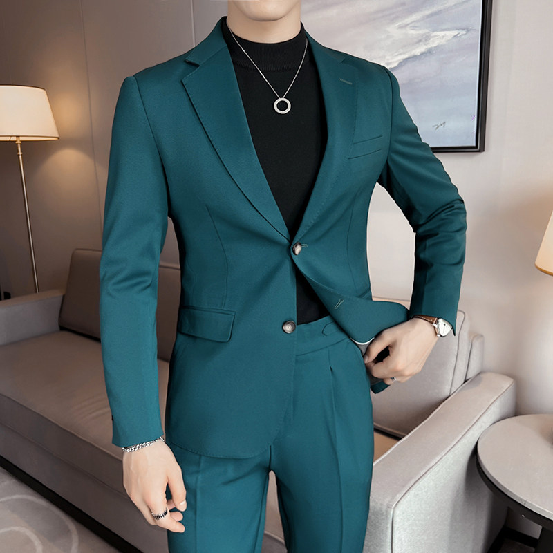 High-end men's suit jacket, casual Korean version, slim business formal wear, new dark green single suit top