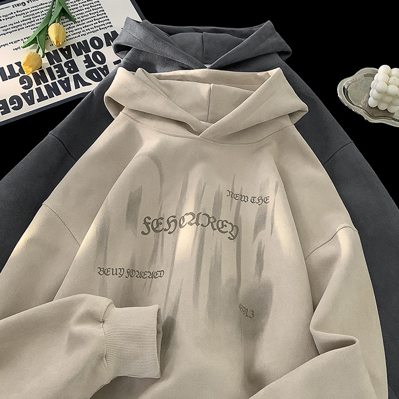 Autumn and winter heavyweight pullover hooded sweatshirt suede loose jacket