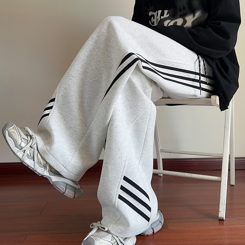For men's new autumn and winter Hong Kong style loose striped pants