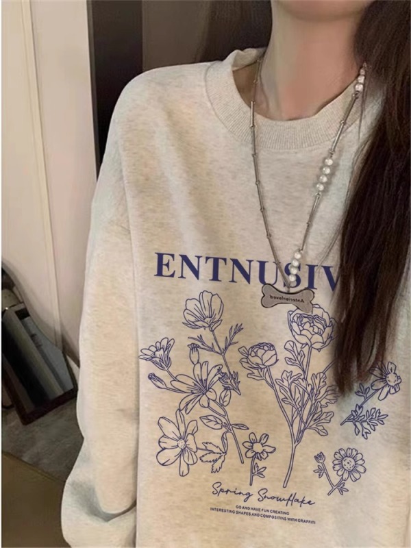 Autumn and winter imitation cotton Chinese cotton composite milk silk 320g silver fox velvet 420g round neck loose sweatshirt