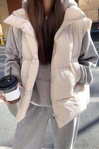 Stand collar cotton vest women's winter loose casual versatile round neck sleeveless jacket