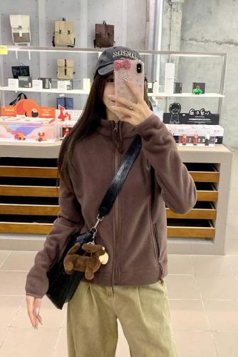 Stand collar polar fleece inner jacket for women thickened sweatshirt for women autumn and winter slim fleece top