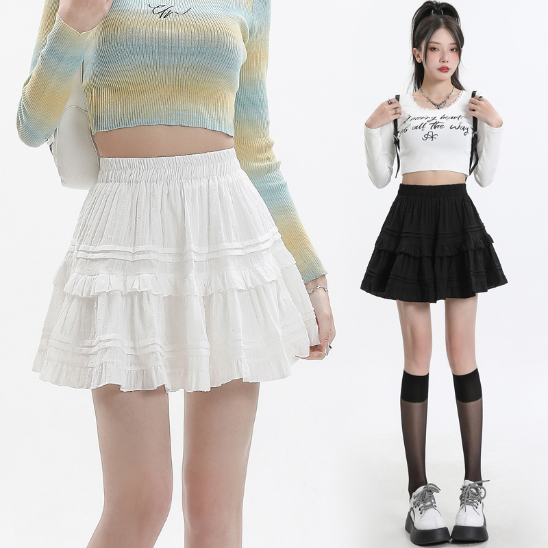 Actual shot ~ real price French ruffled fluffy skirt sweet pleated cake skirt high waist a line skirt for women
