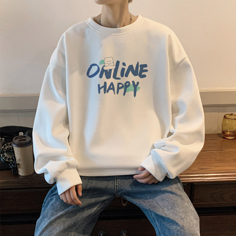 Waffle!  Spring new men's trendy round neck sweatshirt student tops