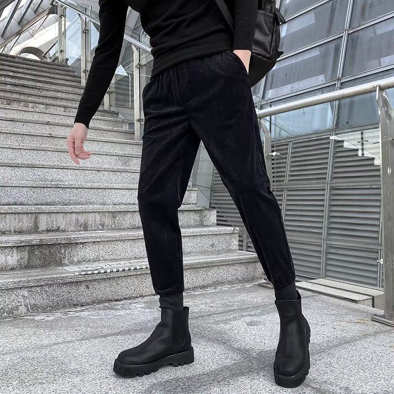 New trendy brand handsome corduroy pants for men in autumn Korean version slim trousers trendy leggings casual pants