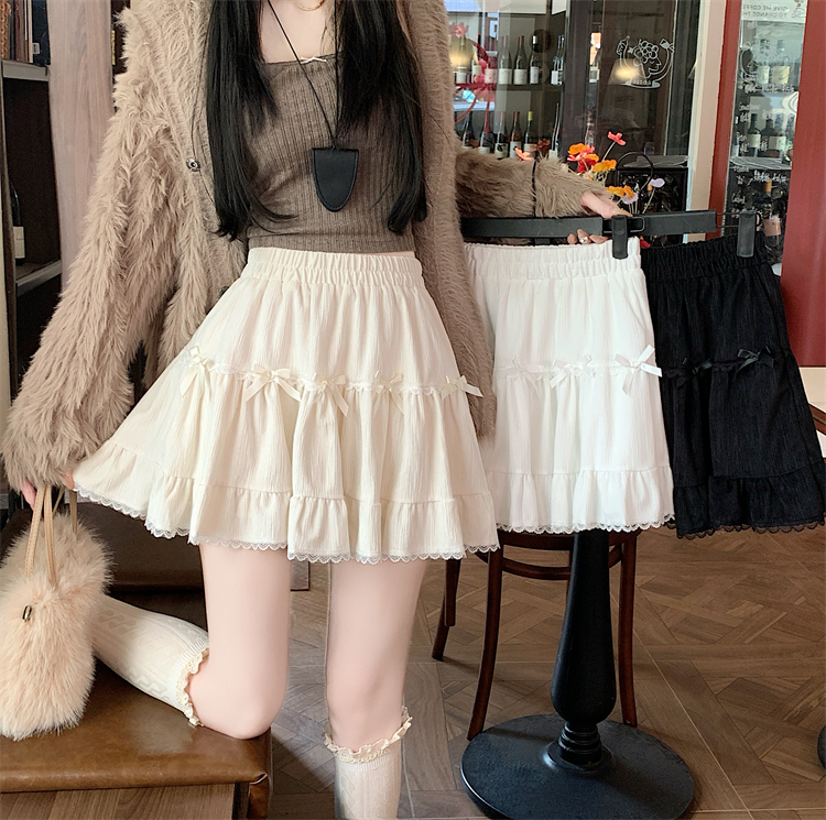 Sweet ballet style bow skirt high waist cake A-line lace tutu skirt