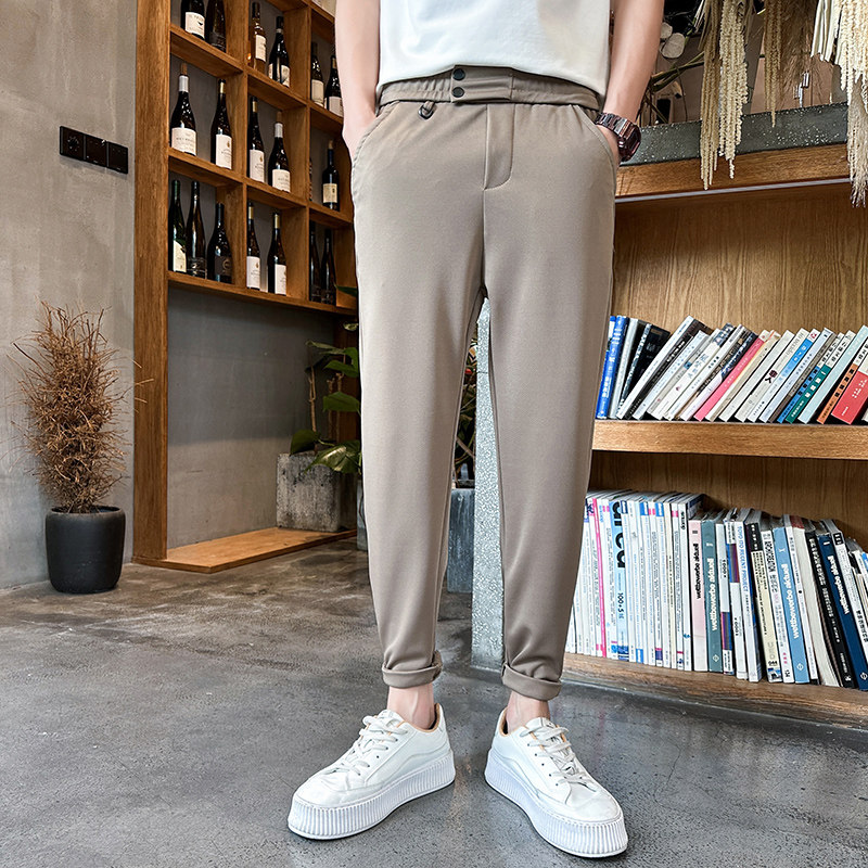 Summer new solid color casual nine-point pants for men, four-season style, drapey, versatile casual pants for small feet