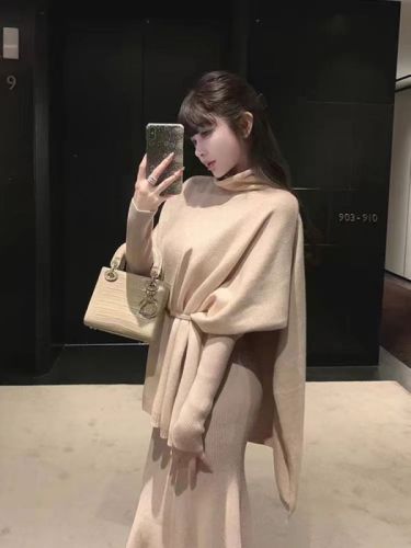 Cape shawl outer wear for women 2024 new cape sweater top loose lazy style sweater cardigan jacket for women